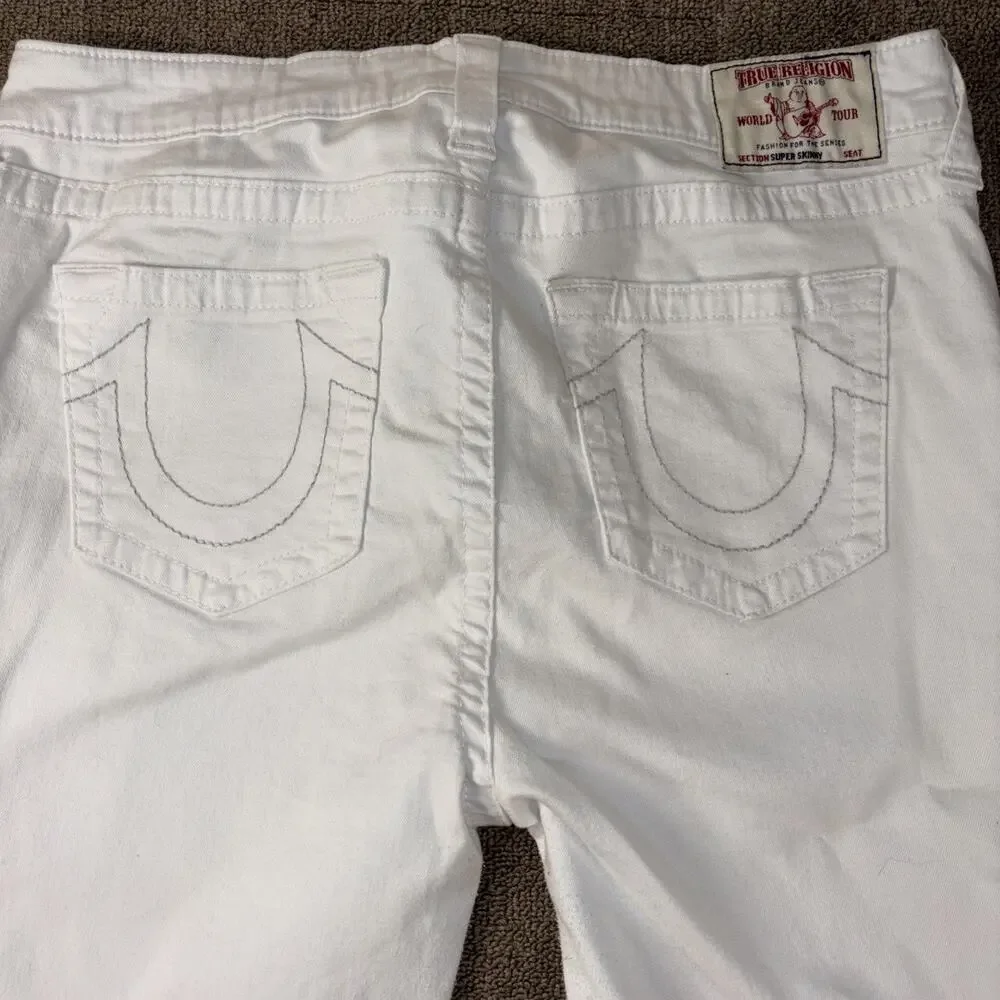 True Religion Lace Up Sides Jeans Men’s White Skinny Clean 34x26